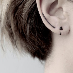 Diamond thorn - black diamond oxidized earring - natural black diamond oxidized sterling silver hug earring