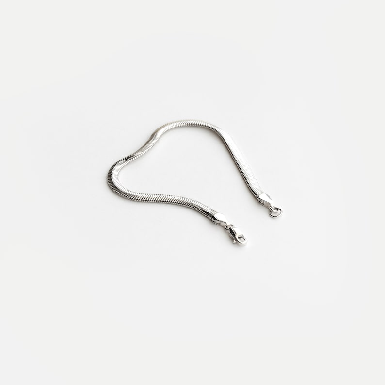 BOLD Curve Silver Bracelet Flat Herringbone Snake Chain Etsy