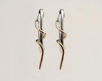 Vine Hug Earrings - gold and sterling silver hug earring