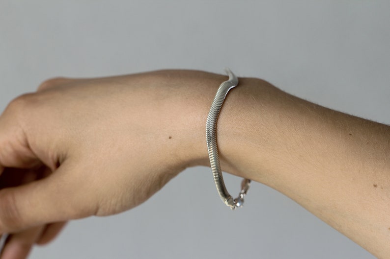 BOLD Curve silver bracelet flat herringbone snake chain sterling silver bracelet image 7