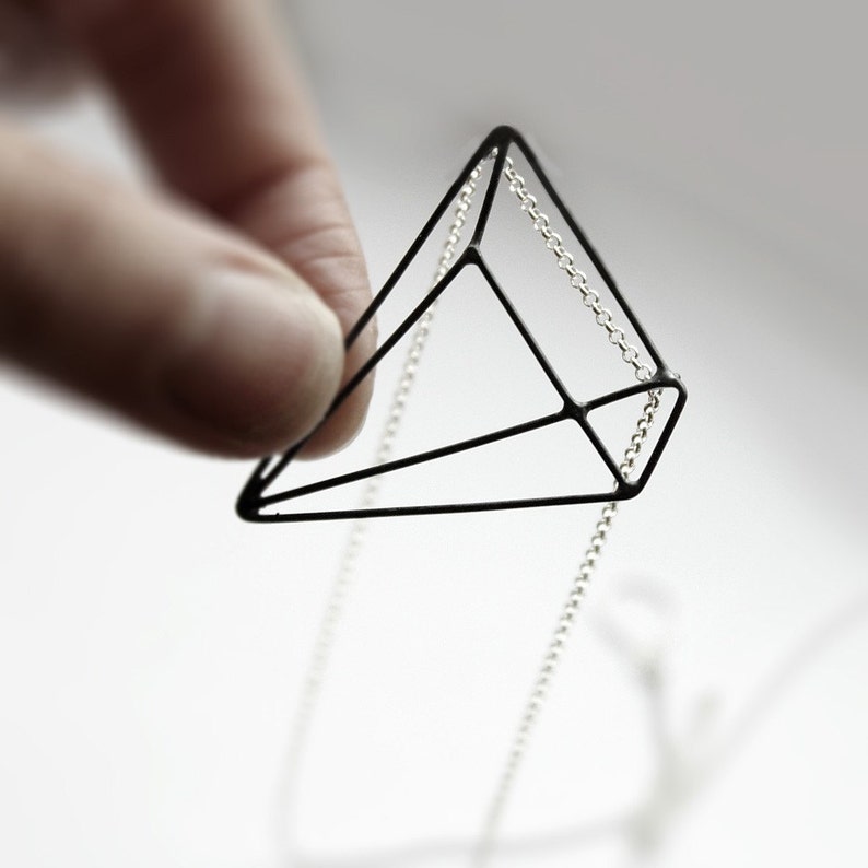 Pyramid Illusion  silver necklace with oxidized pendant  image 2