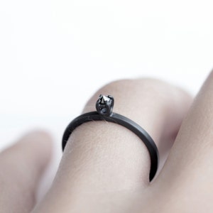 Diamond Thorn black diamond oxidized silver ring natural black diamond oxidized sterling silver ring minimalist engagement ring image 2