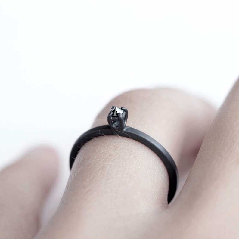 Diamond Thorn black diamond oxidized silver ring natural black diamond oxidized sterling silver ring minimalist engagement ring image 2