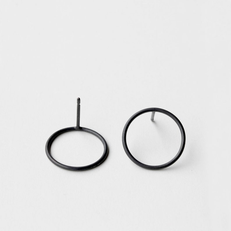 Circles oxidized silver earring minimalist oxidized sterling silver circle earring image 1