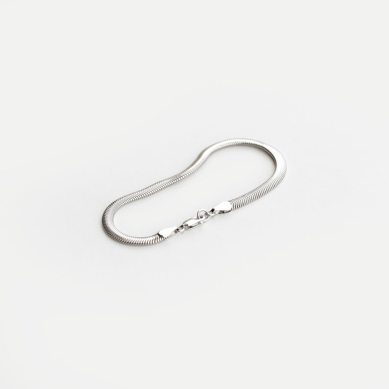 BOLD Curve silver bracelet flat herringbone snake chain sterling silver bracelet image 3