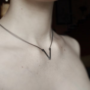 V oxidized silver necklace with V pendant oxidized sterling silver necklace with oxidized pendant minimalist necklace image 5