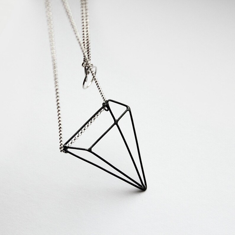 Pyramid Illusion  silver necklace with oxidized pendant  image 1