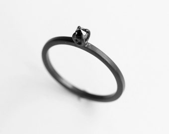 Diamond Thorn - black diamond oxidized silver ring - natural black diamond oxidized sterling silver ring - minimalist engagement ring