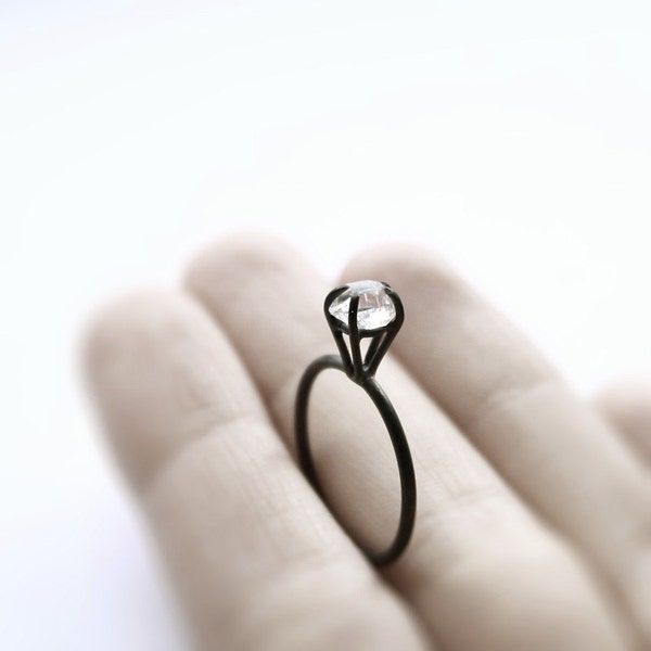 Eye Herkimer Diamond Ring Oxidized Silver