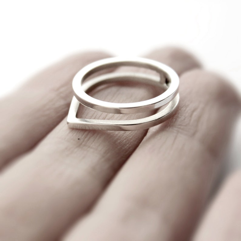 Paired silver double ring minimalist sterling silver pointy double ring image 3