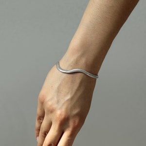 BOLD Curve silver bracelet flat herringbone snake chain sterling silver bracelet image 8
