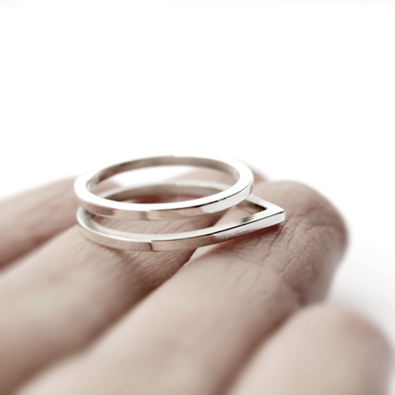 Paired silver double ring minimalist sterling silver pointy double ring image 5