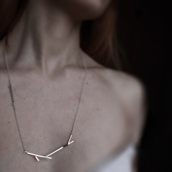 Sticks 05 - silver twig necklace - sterling silver geometrized twig chain necklace - minimalist necklace