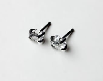 Xx - herkimer diamond oxidized silver earrings - natural herkimer diamond oxidized sterling silver stud earrings