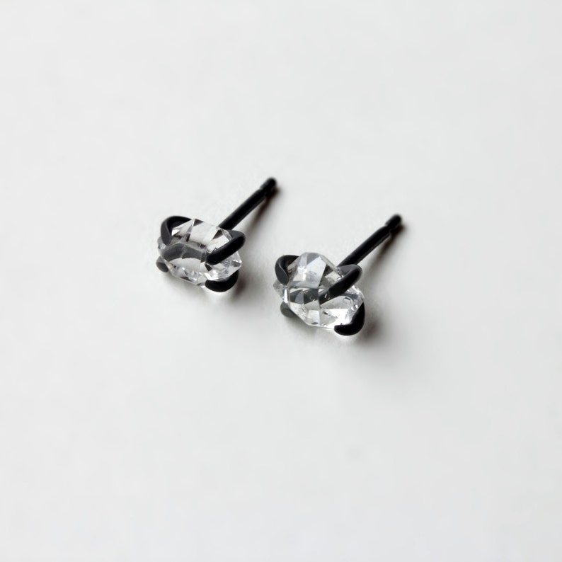 Xx herkimer diamond oxidized silver earrings natural herkimer diamond oxidized sterling silver stud earrings image 1