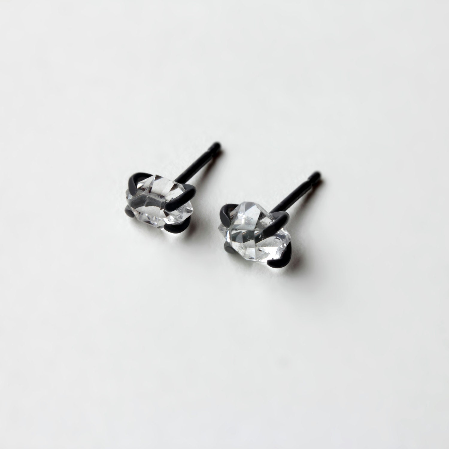 Xx - herkimer diamond oxidized silver earrings - natural herkimer dia…