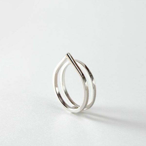 Paired - silver double ring - minimalist sterling silver pointy double ring