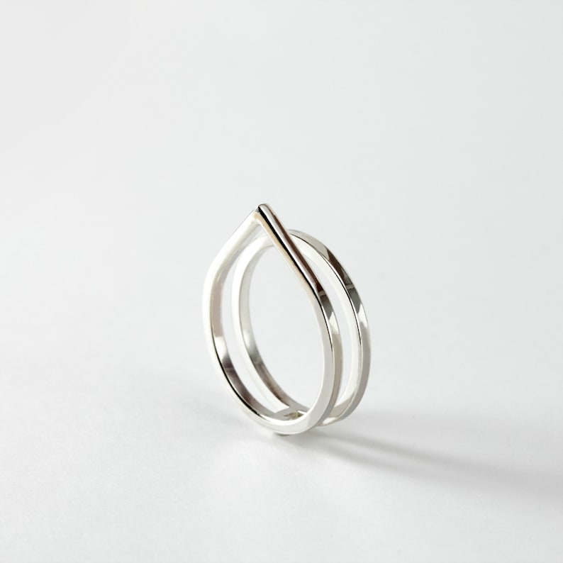 Paired silver double ring minimalist sterling silver pointy double ring image 1