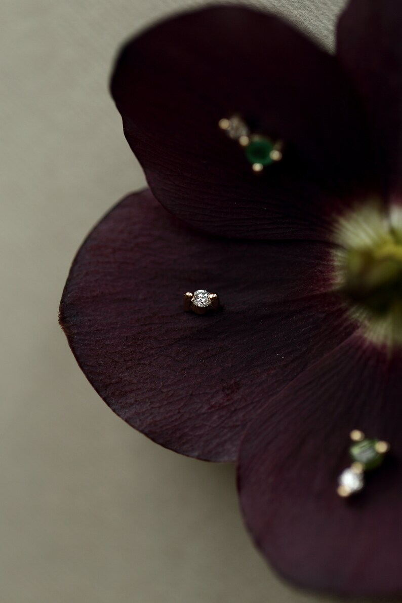 White Diamond Stud minimalist natural white diamond gold stud earring image 5