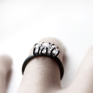Three Herkimer Diamond Ring Oxidized Silver