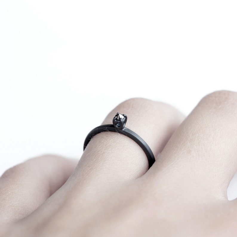 Diamond Thorn black diamond oxidized silver ring natural black diamond oxidized sterling silver ring minimalist engagement ring image 5