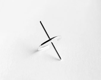 Line 04 - silver bar ear cuff - sterling silver bar ear cuff earring - minimalist ear cuff