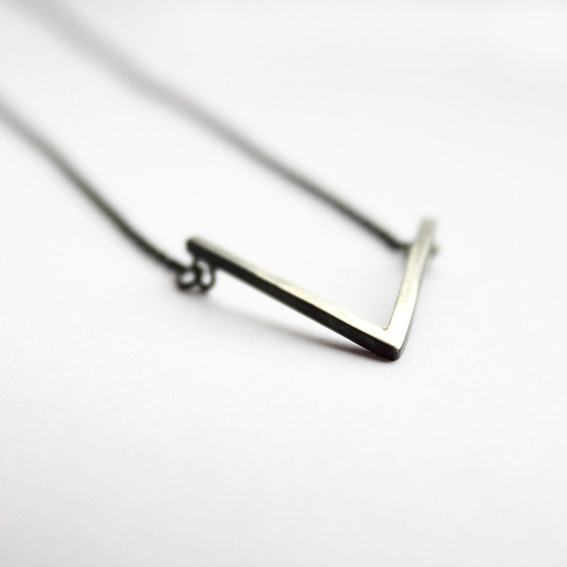 V oxidized silver necklace with V pendant oxidized sterling silver necklace with oxidized pendant minimalist necklace image 3