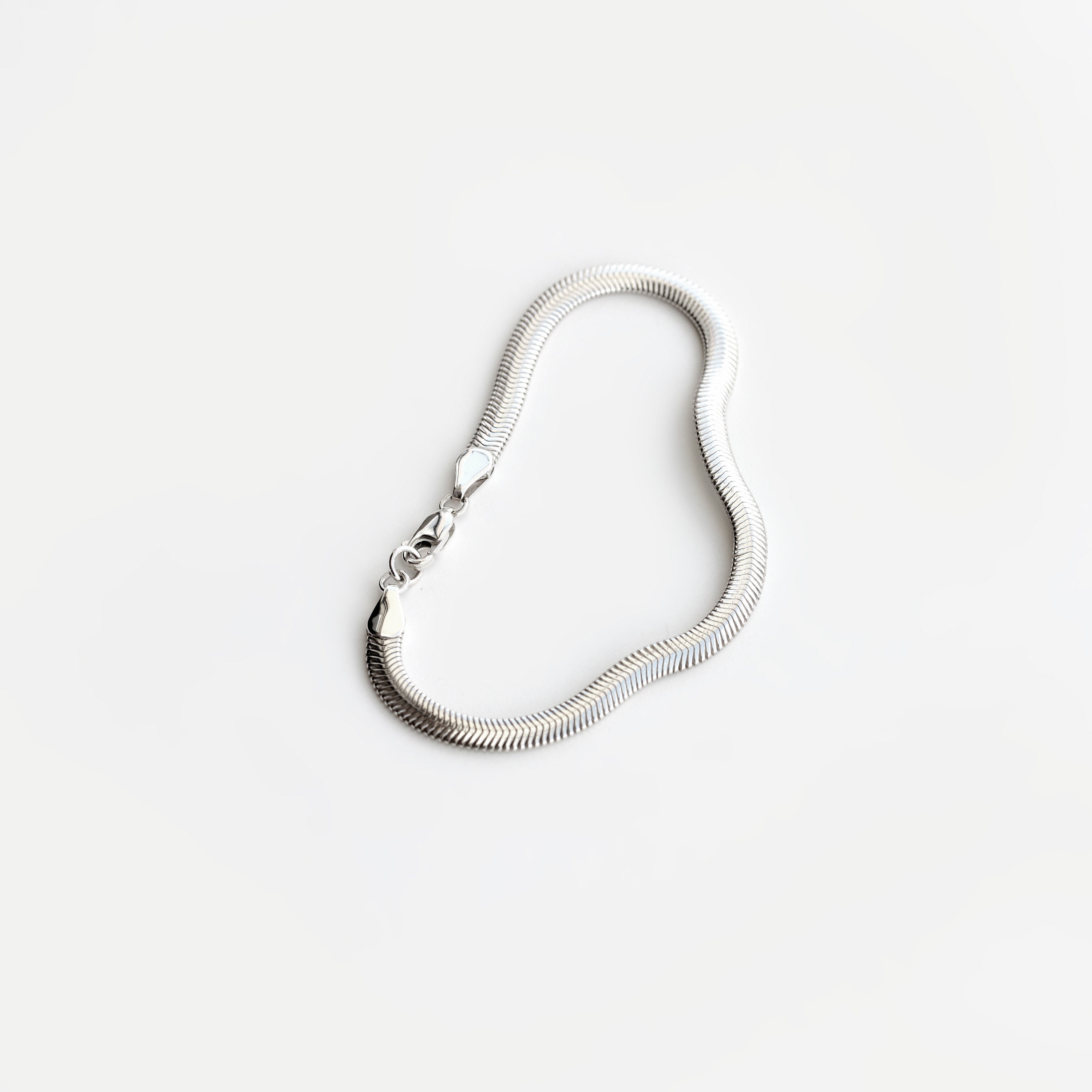 BOLD Curve silver bracelet flat herringbone snake chain | Etsy