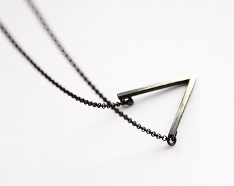 V - oxidized silver necklace with V pendant - oxidized sterling silver necklace with oxidized pendant - minimalist necklace