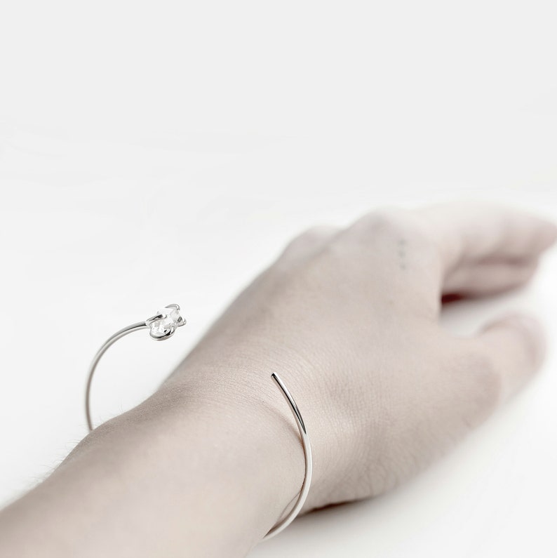 Eye herkimer diamond silver cuff natural herkimer diamond sterling silver cuff bracelet minimalist bracelet image 1