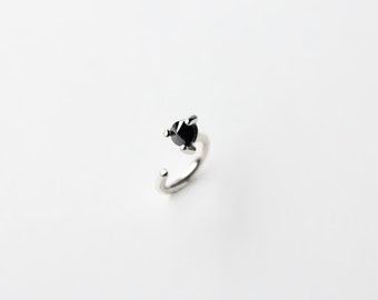 Diamond thorn - black diamond silver earring - natural black diamond sterling silver hug earring