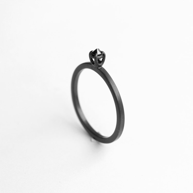 Diamond Thorn black diamond oxidized silver ring natural black diamond oxidized sterling silver ring minimalist engagement ring image 3