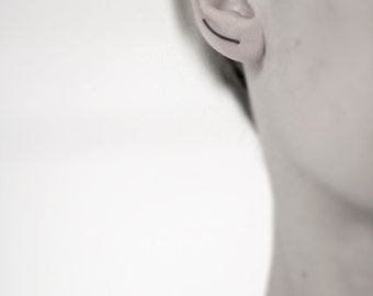 Line 03 - oxidized silver earring - minimalist oxidized sterling silver curved climber earring