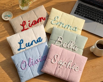 Personalized Quilted Laptop Tablet Sleeve, Custom Chenille Name Case for Devices up to 27x37cm