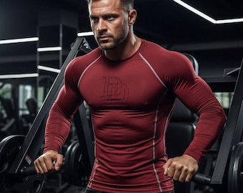 Camiseta de manga corta/larga Daredevil, camiseta de entrenamiento de superhéroe, ropa deportiva para gimnasio, top de alto rendimiento.