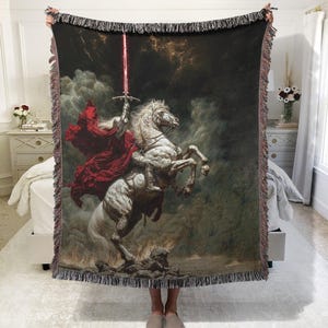Medieval Knight Woven Blanket,Castle Tapestry Throw,Fantasy Decor Poster for Booktok & Book Lovers, Cozy Fandom Gift,High-Quality Wall Décor