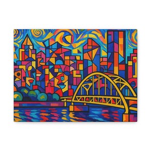 Vibrant Cityscape Canvas Art Print, Colorful Wall Decor, Modern Home Artwork, Abstract City Skyline for Living Room