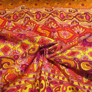 Sunny Orange and Red Ethnic Stripe Designer Pure Cotton Fabric--By the Yard