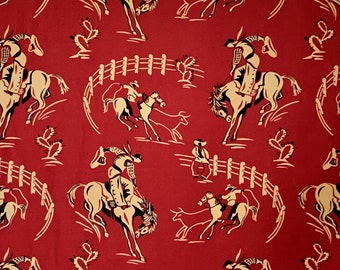 Whimsical Ropin' N Ridin" Western Rodeo Print on Red from Alexander Henry--By the Yard