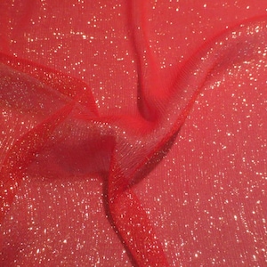 Red with Gold Metallic Silk Chiffon Fabric--By the  Yard