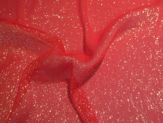 Red with Gold Metallic Silk Chiffon Fabric By the Yard