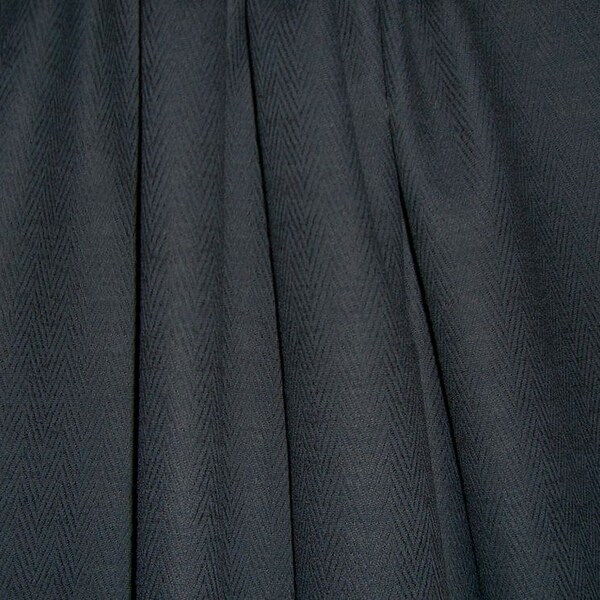 REMNANT--Jet Black Wool and Cotton Herringbone Weave Fabric--1&3/4 Yards