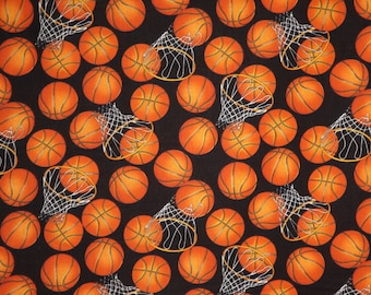 Tossed and Packed Basketballs and Nets on Black Print Pure Cotton Fabric from Timeless Treasures--By the Yard