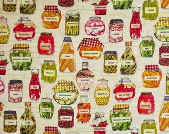 Certified Delicious Home Canned Foods Digital Print Ivory Pure Cotton Fabric from Windham--By the Yard