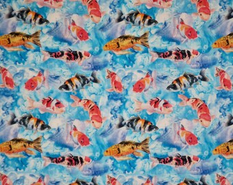 Colorful and Cute Koi Shuffle Koi Fish Swimming Print Pure Cotton Fabric--By the Yard