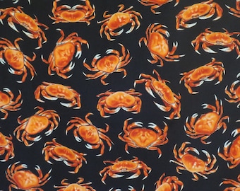 Classic Red Crabs on Black Print Pure Cotton Fabric from Timeless Treasures--By the Yard