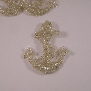 LARGE Silver Beaded Anchor Crest Applique--One Piece