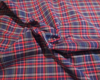 Navy and Red Classic Tartan Plaid Pure Pima Cotton Shirting Fabric--By the Yard