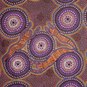 Winter Spirits Purple Aboriginal Australian Print by Faye Oliver Pure Cotton Fabric-By the Yard