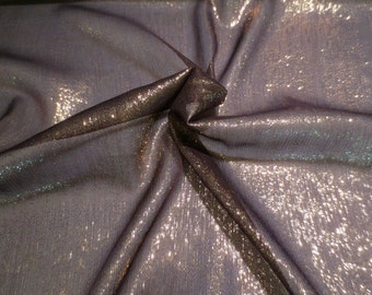 Black with Gold Metallic Silk Chiffon Fabric--By the  Yard